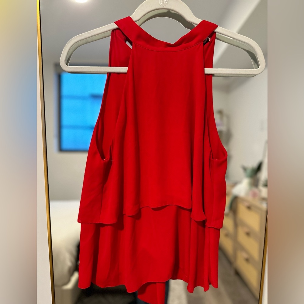 Zara Trafaluc Red Ruffle Back Tie Sleeveless Top Blouse